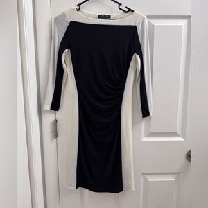 Ralph Lauren Black and Cream Long Sleeve Dress